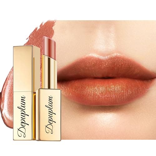 Depuplum Light Brown Caramel Shimmer Lipstick for Women Moisture Tinted Lip Balm Nourish Lip Gloss Cruelty Free Glitter Lip Stick (ZG111 Dream - Brown Nude)