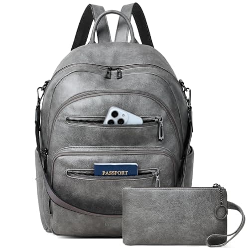 LATMAP Backpack Purse for Women Laptop Backpack, Leather Travel Back Pack Shoulder Bag Teacher College Daypack Work Handbag fits 14" Laptop, Dark Grey - Image 1