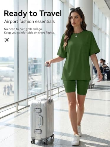 Aotasely Women 2 Piece Lounge Set Summer Oversized T-Shirt Biker Shorts Matching Airport Travel Casual Outfits Clothes - Thumbnail 5