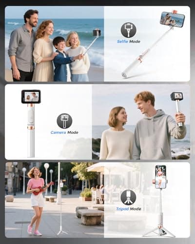 Kinwald Selfie Stick Tripod for iPhone & Android – Portable Phone Tripod Stand with Bluetooth Remote, One-Click Open, Compact & Lightweight for Vlogging, Travel & Everyday Use(White) - Thumbnail 6