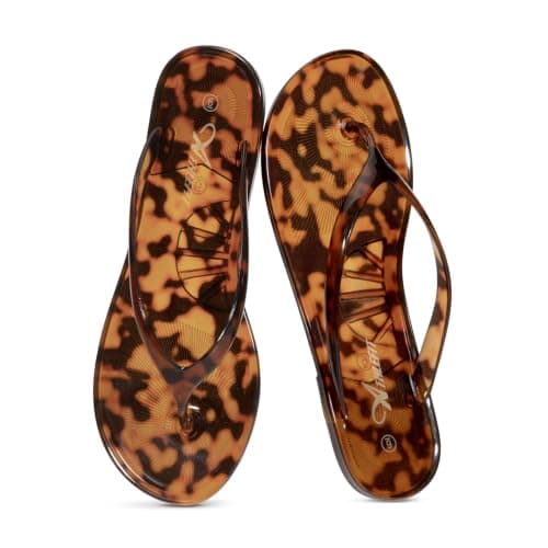 Athlefit Jelly Flip Flops for Women Summer Beach Leopard Sandals Comfortable Dressy Non Slip Thong Sandals Size 10