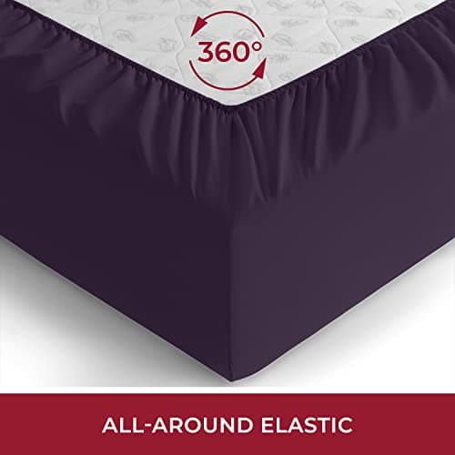 Mellanni California King Fitted Sheet - Iconic Collection Bedding Sheets with up to 16 inch Deep Pocket - Soft & Cooling - Fade & Stain Resistant - 1 PC (Cal King, Purple) - Thumbnail 4
