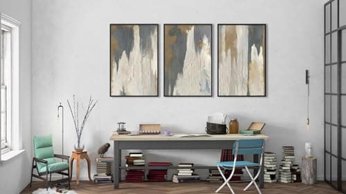 ASDCEUTICALS Large Canvas Wall Art - Gray Brown and Beige Abstract Pictures for Living Room Vintage Wall Decor Retro Artwork Black Float Framed Paintings for Bedroom Dinning Room 20" X 28" X 3 pcs - Thumbnail 4