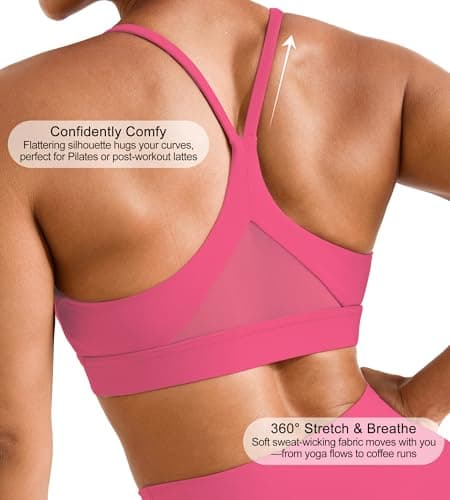 Sports Bras for Women High Support - Womens Spaghetti Strap Padded Yoga Sports Bra - Soft Comfy Y Back Workout Tops Gym, Rose Red, S - Thumbnail 4