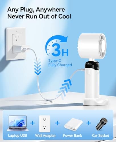 KIMMOO Mini Portable Handheld Turbo Fan, Small but Mighty, 12 Hours Long-Lasting, 199-Speed Rechargeable battery Hand Held Fans, Personal Cooling Fan for Outdoor Travel, Gifts for Women & Men (White) - Thumbnail 6