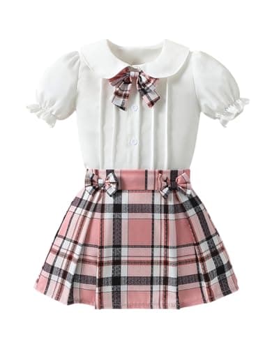 ChuYuKu Toddler Girl Summer Outfit School Uniform Set Preppy Style Blouse Pleated Skirt 2PCS Casual Daily Holiday Clothes - Image 1