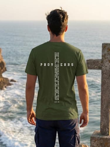 Christian Shirts for Men Faith Cross Print Tshirts Bible Verse Inspirational Graphic Crewneck Short Sleeve Top Green - Thumbnail 3