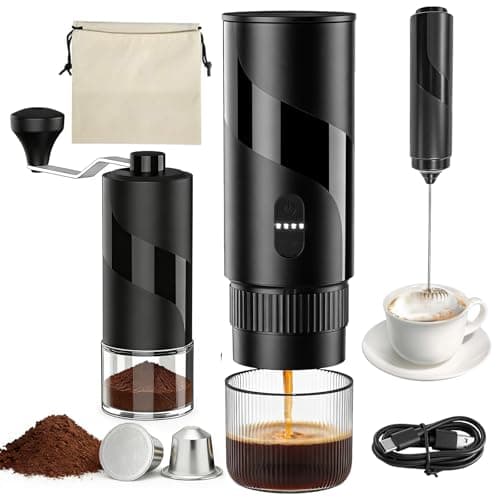 Portable Coffee Maker Set - Travel Coffee Maker, Electric Espresso Machine for Camping, Travel, Car, RV, Hiking, with Ground Coffee & Capsule Accessories, Milk Frother, Grinder, Gift for Coffee Lover - Image 1