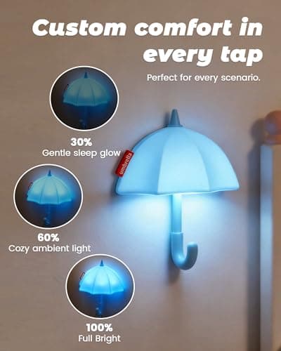 joyful xinghai Kids Night Light Umbrella, Silicone Tap Control Magnetic Bedside Lamp with Time Auto-Off, Cute Portable LED Nursery Light for Baby, Toddler, Bedroom and Keychain Holder - Thumbnail 4