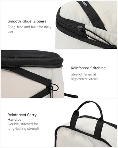 LUGGEX Compression Packing Cubes for Travel, 4 Set Lightweight Luggage Organizer Bags with Shoe Bag, Space Saving Suitcase Packing Cubes for Carry-On with Breathable Mesh, Double-Zipper (POX01, Beige) - Thumbnail 5
