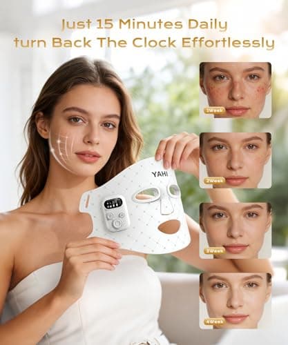 Yahi Red Light Therapy Mask for Face with Magnetic Remote, Wireless LED Face Mask Light Therapy, Red Light Therapy with 850NM NIR, Skin Rejuvenation, Anti-Wrinkle & Firming for Home Travel Use, White - Thumbnail 4