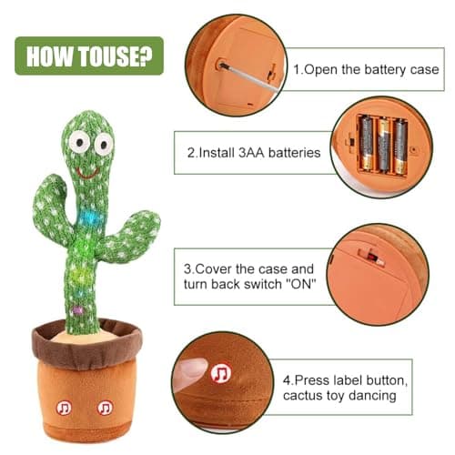 MIAODAM Dancing Cactus Baby Toy - Talking Cactus, Singing Toy, Colorful Glowing Repeating What You Say Plush Figure with 100 Songs for Kids and Adults - Thumbnail 6
