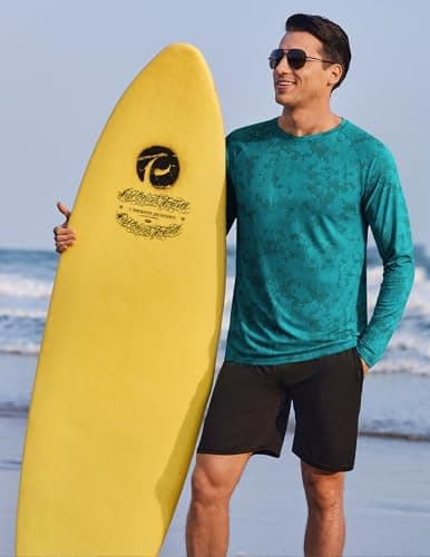 PINSPARK Men's UPF 50+ Sun Protection Shirts Quick Dry Long Sleeve Fishing Shirts for Men Lightweight Beach Swim Shirt Green - Thumbnail 6