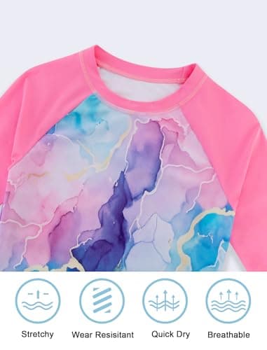 Seanrui Kids' Swimwear Rash Guard for Girls Swimsuit Long Sleeve Swimsuit Size 7 with Swim Shirt Light Pink - Thumbnail 4
