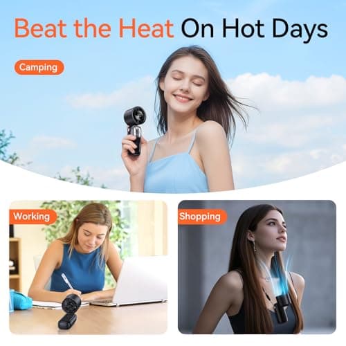 KIMMOO 3-in-1 Portable Handheld Turbo Fan-100 Speeds, 15000 RPM, 10Hrs Cooling, LED Display, 90° Rotation, Small Travel Fan, Mini Foldable Hand Held Personal Fan for Women Men (Black) - Thumbnail 6