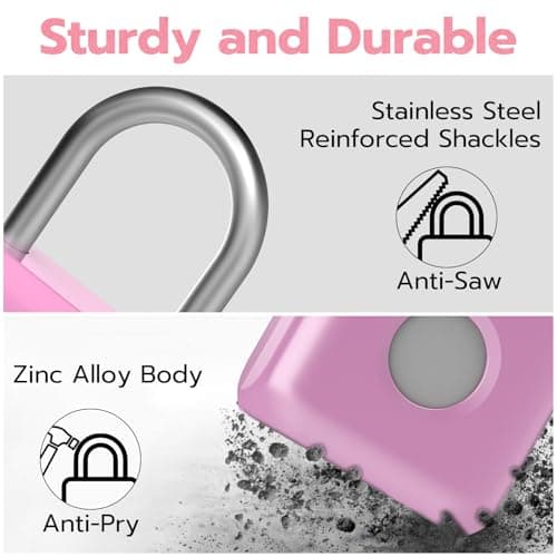 Fingerprint Padlock eLinkSmart Gym Locker Lock for Girls Women with Phone App iOS Watch Metal Keyless Combination Locks for School Sports Locker Toolbox Hasp Storage Pink - Thumbnail 6