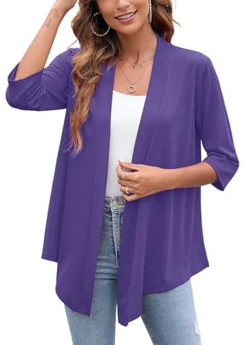 Heymoments Cardigan for Women D Purple Small Draped Open-Front 3/4 Sleeve Lightweight Casual Soft Drape Summer Fall Kimonos Cardigans - Image 1