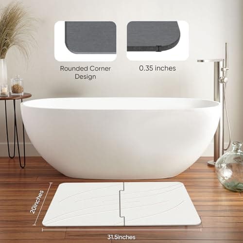 Jiloma 32 * 20 Stone Bath Mat Extra Large Diatomaceous Earth Shower Mat Non-Slip Super Absorbent Diatomite Stone Bath Mats for Bathroom Floor Quick Drying Bath Rugs Easy to Clean （White） - Thumbnail 3