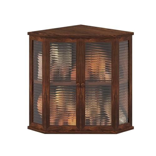 WouZglk Extra Large Corner Bread Box for Kitchen Countertop, 16.5 Inch Charred Pine 2-Tier Breadbox with Glass Wavy Door Panel, Vintage Farmhouse Style Wood Design (Pine Wood)