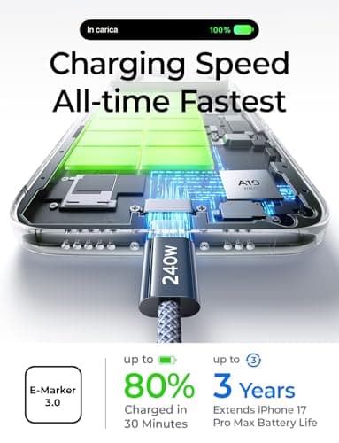 LISEN for MacBook Pro Charger Cord 10FT 240W USB C Charger Fast Charging Cable【Safety Max Power Charging】 Compatible with MacBook Pro/Air M5 M4 M3 M2 M1, iPad Air Pro M5 M4,10ft/1 Pack/Midnight - Thumbnail 3