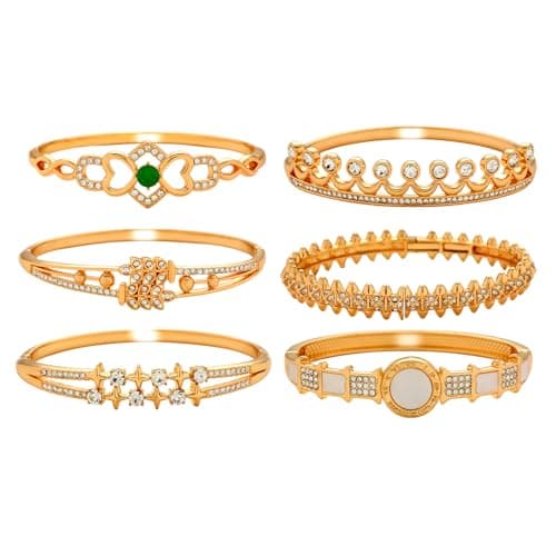 6 Pack 18K Gold Plated Bangles Bracelet Set for Women, Dainty Vintage Trendy Fashion Jewelry, Ideal Gift for Birthday Christmas Valentine's Day Mother's Day for Girlfriend Wife Mom Sister - Image 1