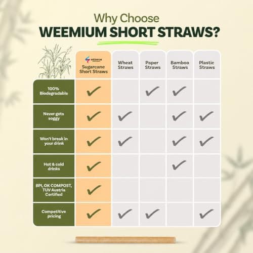 Weemium Sugarcane Cocktail Straws 5 Inch | 600 Count Bulk Short Straws - Thumbnail 4