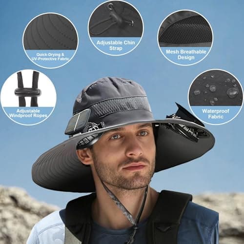 Hat with Fans Solar Power for Instant Cooling, Acrylic Sombrero con Ventilador Solar with Sun Protection for Men, Fishing Hat for Men to Stay Cool While Fishing (Black) - Thumbnail 3