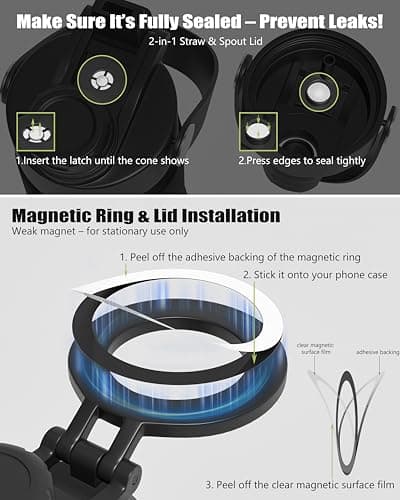 avodvo 1 Gallon Water Bottle with 2 Lids (2-in-1 Straw & Spout Lid, Magnetic Lid), Insulated Water Bottle with Strap, Stainless Steel Water Bottle for Hiking, Gym, Travel, BPA-Free, Dark Blue - Thumbnail 4