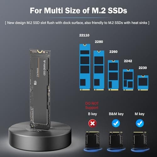 AMZPILOT 40Gbps USB 4 M.2 NVMe SSD to USB C Docking Station, M2 SSD to USB C Reader Adapter for M 2 M Key, B+M Key PCIE NVMe SSD Dock, Size for 22110 2280 2260 2242 2230 Enclosure - Aluminum Alloy - Thumbnail 3