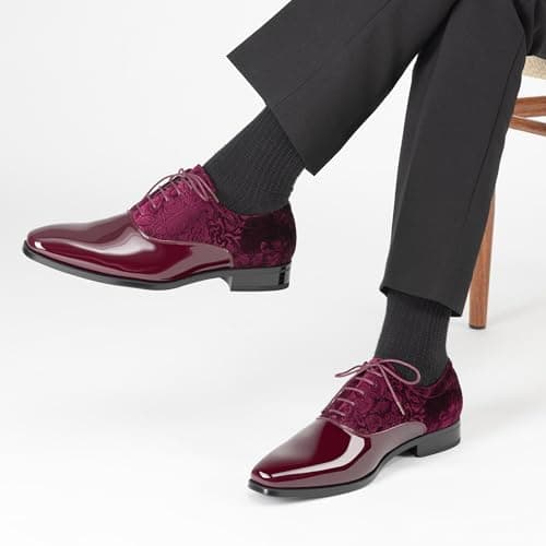 Rihero Men's Black Dress Shoes Oxford Classic Formal Prom Wedding Tuxedo Shoes for MenWine Red Size 7.5 - Thumbnail 2