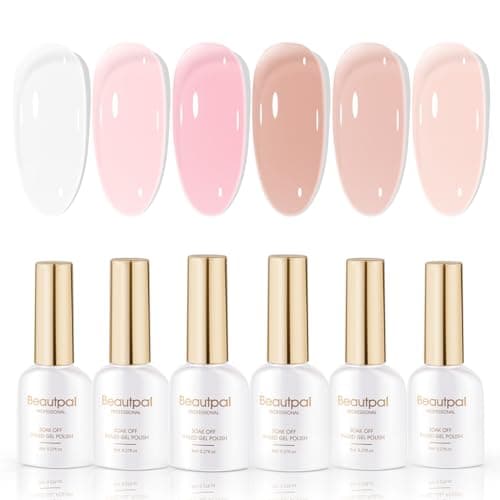 Larvall Beautpal Jelly Gel Nail Polish Set Sheer Nude Jelly Pink Gel Polish Transparent Gel Polish Set for Salon Gel Manicure and Nail Art DIY at Home 8ML 6PCS - Image 1