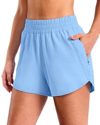 SANTINY 3"/4" Athletic Running Shorts for Women Dolphin High Waisted Quick Dry Workout Gym Shorts with Zipper Pocket(Light Blue-L3_XL) - Image 1