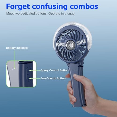 HandFan Upgraded Handheld Misting Fan, Two Button Easy Operation, Rechargeable Portable Mister Fan, Spray Water Mist Fans, Mini Electric Cooling Fans for Travel, Outdoors, Disney(Royal Blue) - Thumbnail 3