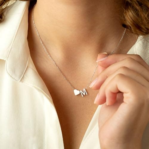 Turandoss Heart Necklaces for Women Trendy, Tiny Heart Initial W Dainty Birthday Gifts Initial Necklaces for Women Jewelry - Thumbnail 3
