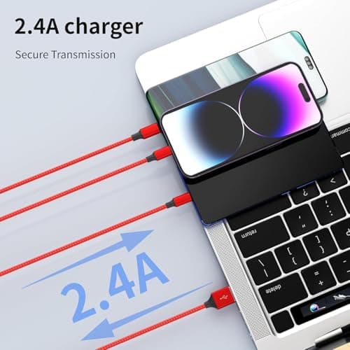 MPATIBY Multi Charging Cable, (2 Pack 4FT) Multi USB Charger Cable 3 in 1 Charging Nylon Braided Fast Charging Cord with Type-C, Micro USB, IP Port for Most Phones/iPhones/Tablets, Red - Thumbnail 4