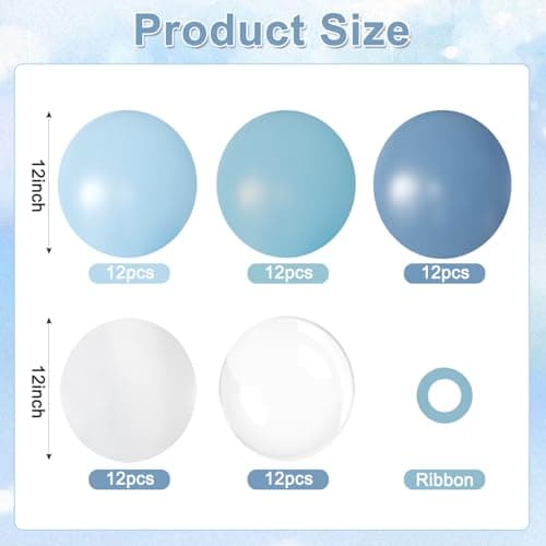 60Pcs Dusty Blue Balloons, 60Pcs 12 Inch Blue and White Balloons with Dusty Pastel Light blue White Clear balloons for Baby Shower Gender Reveal Bridal Shower Birthday Party Decorations - Thumbnail 2