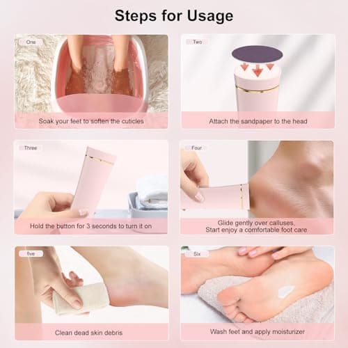 VISDOLL 2026 Upgraded Electric Foot Callus Remover, 3-Speed Ergonomic Rechargeable Pedicure Tool for Dry Skin, Cracked Heels, Dead Skin & Calluses, 20 Disposable Sandpaper Discs - Pink - Thumbnail 6