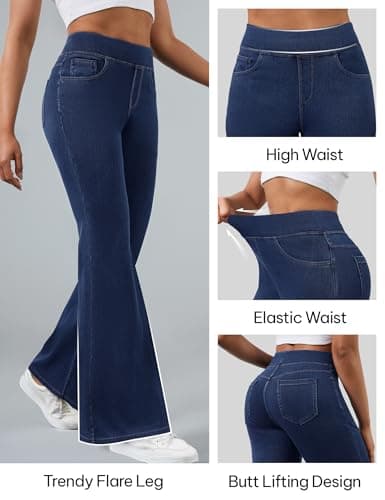 AVAMO Stretchy Flare Jeans for Women High Waisted Pull On Bell Bottom Jeans Trendy Elastic Tummy Control Denim Pants - Thumbnail 5