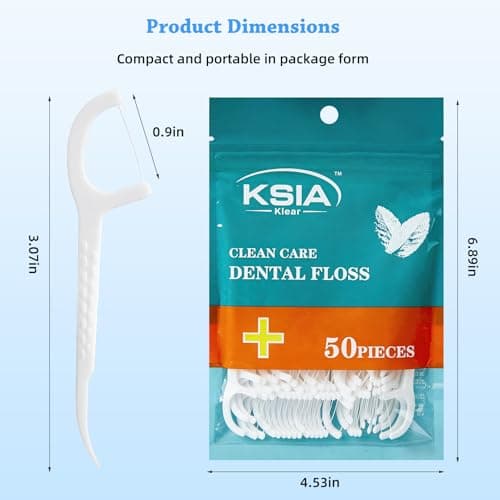 KSIA Klear Dental Floss Picks, 100 Count Tooth Picks Flossers, Dental Floss Cleaner, Dental Flossers for Family, Keep Teeth Clean, Remove Food and Plaque, with 2 Portable Sealed Pouches - Thumbnail 4