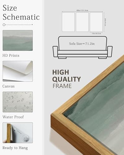 KUVIOKE Green Watercolor Mountains in Fog Framed Wall Art Wilderness Nature Landscape Artwork Painting Boho Rustic Scenic Relax Cool Home Decor 16x24in (Natural Framed) - Thumbnail 3