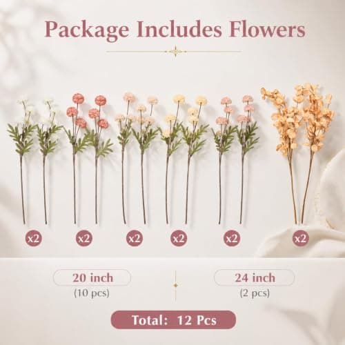 ZMTECH Artificial Flowers for Vase - Mixed Pink Silk Mums 12 Long Stems with Eucalyptus, Faux Flowers Home Decor, Fake Chrysanthemum Pom Pom Stems, Spring Fall Centerpiec(Without Vase) - Thumbnail 2