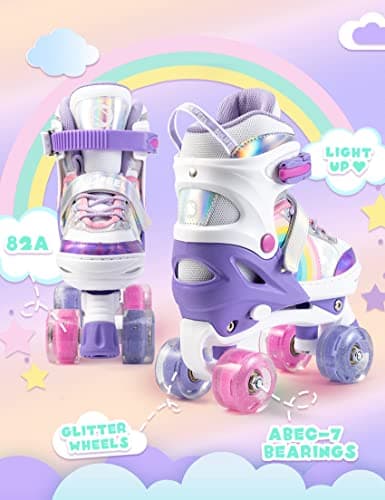 SULIFEEL Rainbow Unicorn 4 Size Adjustable Roller Skates for Girls Boys for Kids Ages 3-5 5-8 6-12 Children Skates Indoor Outdoor - Thumbnail 4