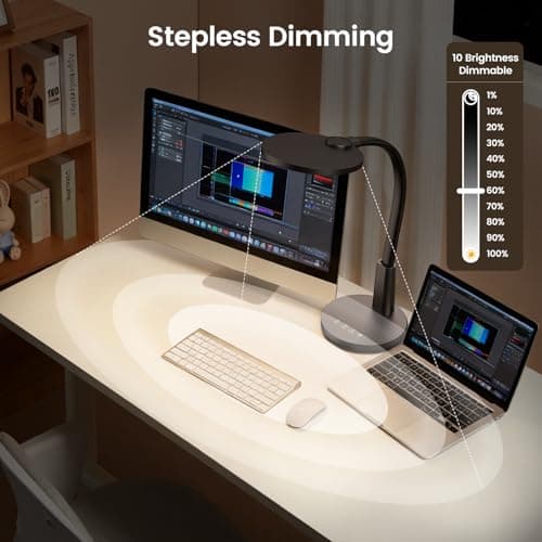 Glendan Desk Lamp for Home Office: Eye-Caring LED Red Light Desk Lamp, 10 Brightness & Flexible Gooseneck, Dimmable Desk Light with Memory & Timer, Table Lamp for Study, Bedroom - Thumbnail 4