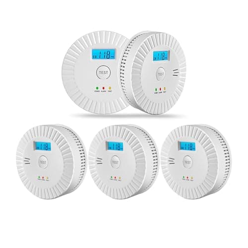 5 Pack Smoke Detector Carbon Monoxide Detector Combo Battery Powered,Carbon Monoxide Detector Smoke Alarm with Test Button,Fire Alarm with Digital Display for Home,Kitchen