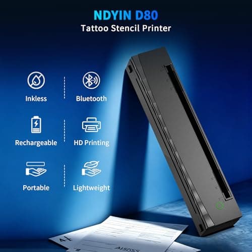 NDYIN Tattoo Stencil Printer, Bluetooth Thermal Tattoo Printer Machine, D80 Portable Stencil Printers for Tattooing with 10pcs Transfer Paper, Compatible with iOS, Android and PC(Black) - Thumbnail 2