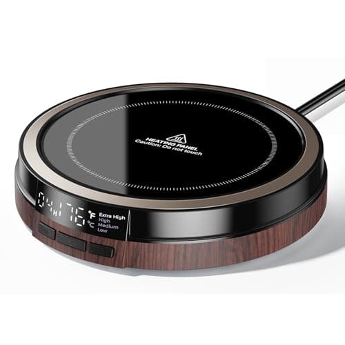 Coffee Mug Warmer for Desk, 50W Fast Heating Cup Warmer with Smart Display, 4 Temps & 12H Timer, Auto Shut Off for Tea, Milk, Hot Drinks - Dark Wood Effect - Image 1