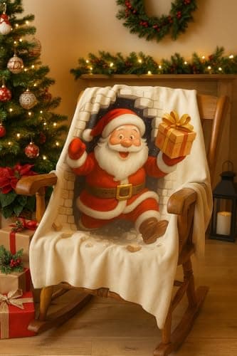 Carastora Santa Claus Flannel Blanket, Warm Winter Holiday Plush Blanket, Suitable for Sofa, Bed, Living Room, Snowflake Decorated Gift Blanket, 40 x 50 inches - Thumbnail 2