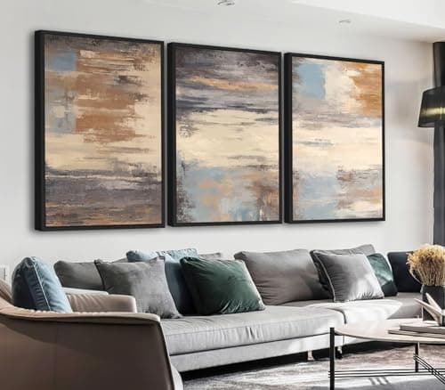 ASDCEUTICALS Large Canvas Wall Art - Brown Abstract Pictures for Living Room Aesthetic Retro Wall Decor Rustic Paintings Black Float Framed Artwork for Bedroom Dinning Room Office 16" X 24" X 3 pcs