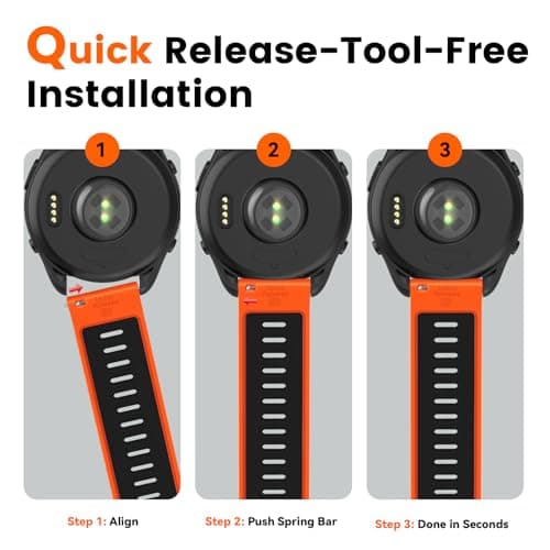 Velocarer Watch Band for Garmin Forerunner 265/Forerunner 255/Vivoactive 4/Venu 3/Venu 2, 22mm Quick Release Silicone Sport Bands, Orange & Black - Thumbnail 5