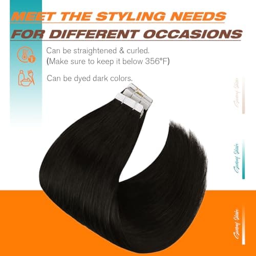 Sunny Hair Tape in Hair Extensions Human Hair 40pcs 100g 14 Inch Straight Remy Hair Extensions Tape in Black Invisible Tape in Hair Extensions for Women - Thumbnail 4